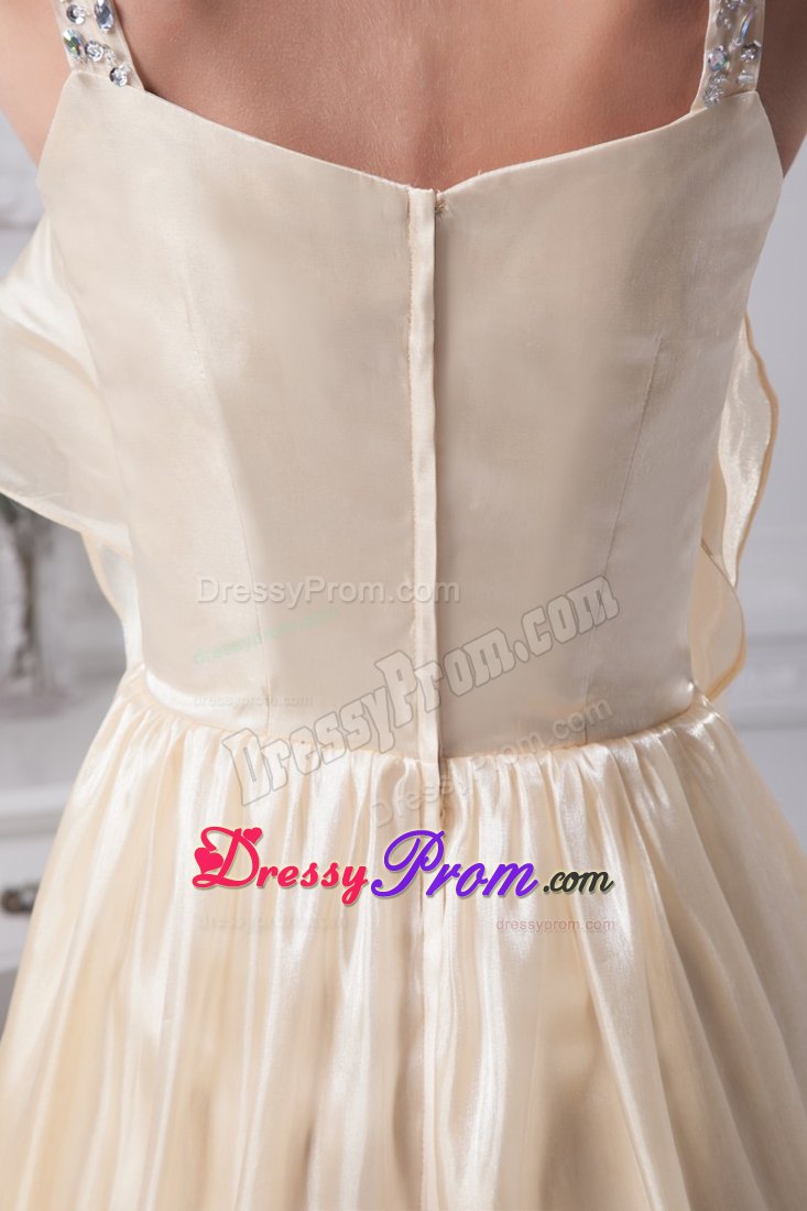 Ankle-length Champagne Prom formal Dress with Beading Ruche