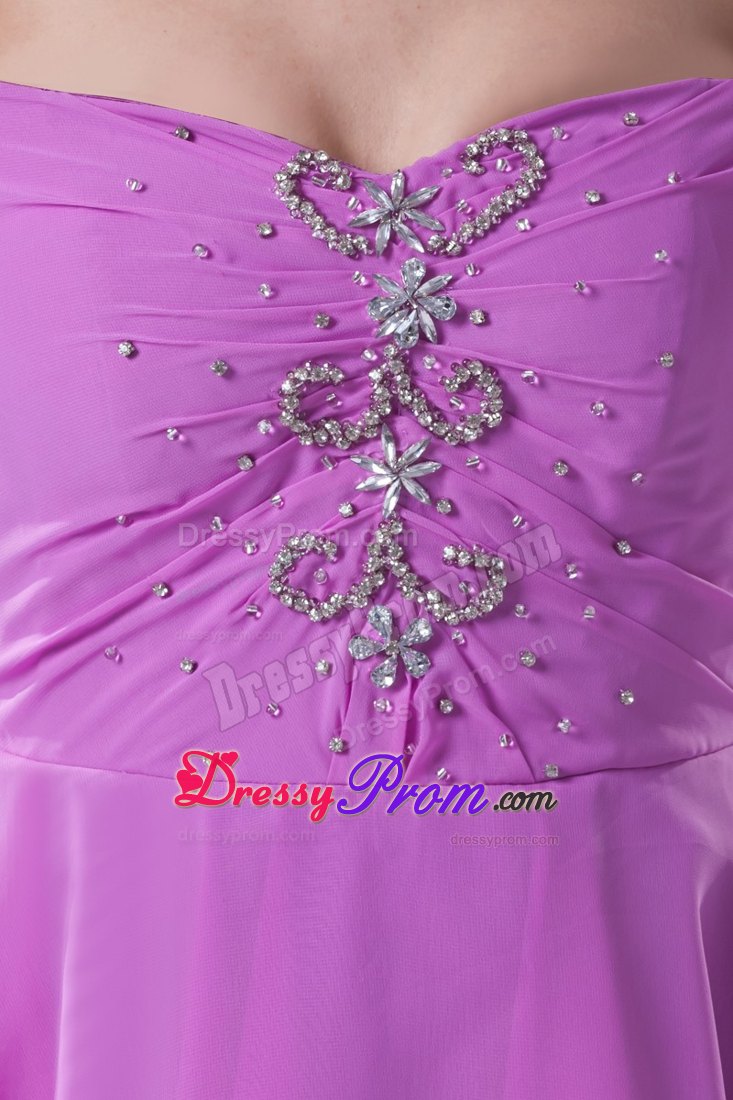 Off-The-Shoulder High Low Purple Prom Dress with Short Sleeves