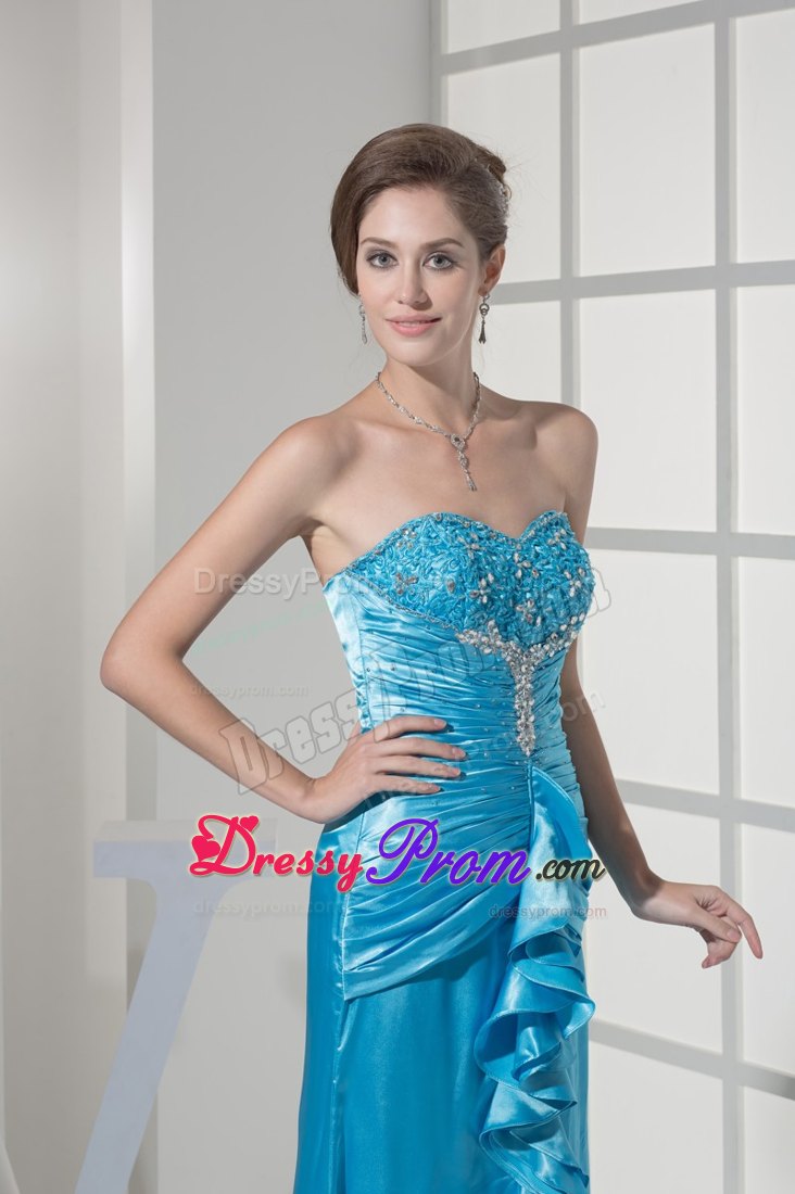 Slit Sweetheart Ruching Embroidery Ruffles Prom Dress with Brush Train