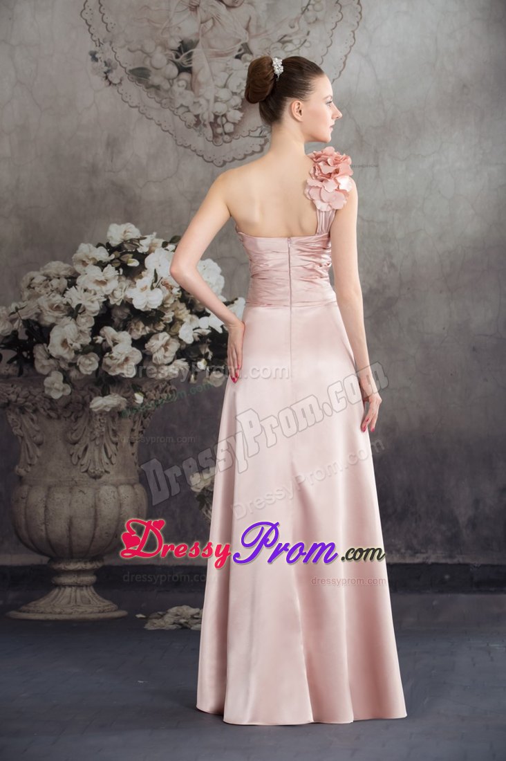 One Shoulder High-low Ruched Pink Prom Dress with Flowers