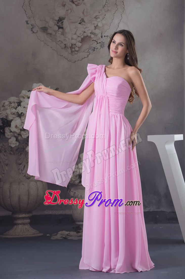 Wholesale One Shoulder Ruched Long Prom Dress in Pink