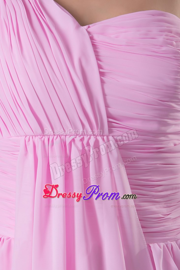 Wholesale One Shoulder Ruched Long Prom Dress in Pink