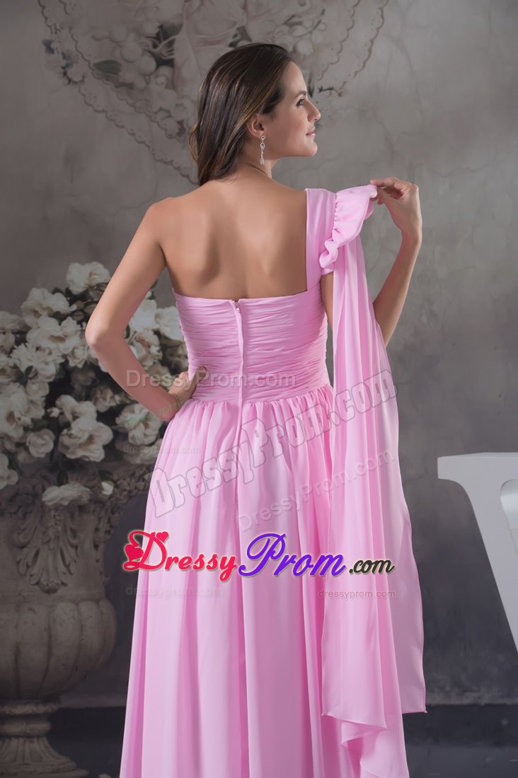 Wholesale One Shoulder Ruched Long Prom Dress in Pink