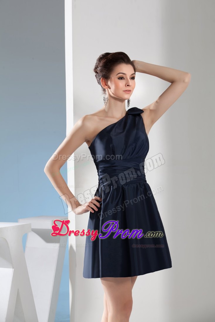 Simple Style Navy Blue One Shoulder Bowknot Short Prom Dress
