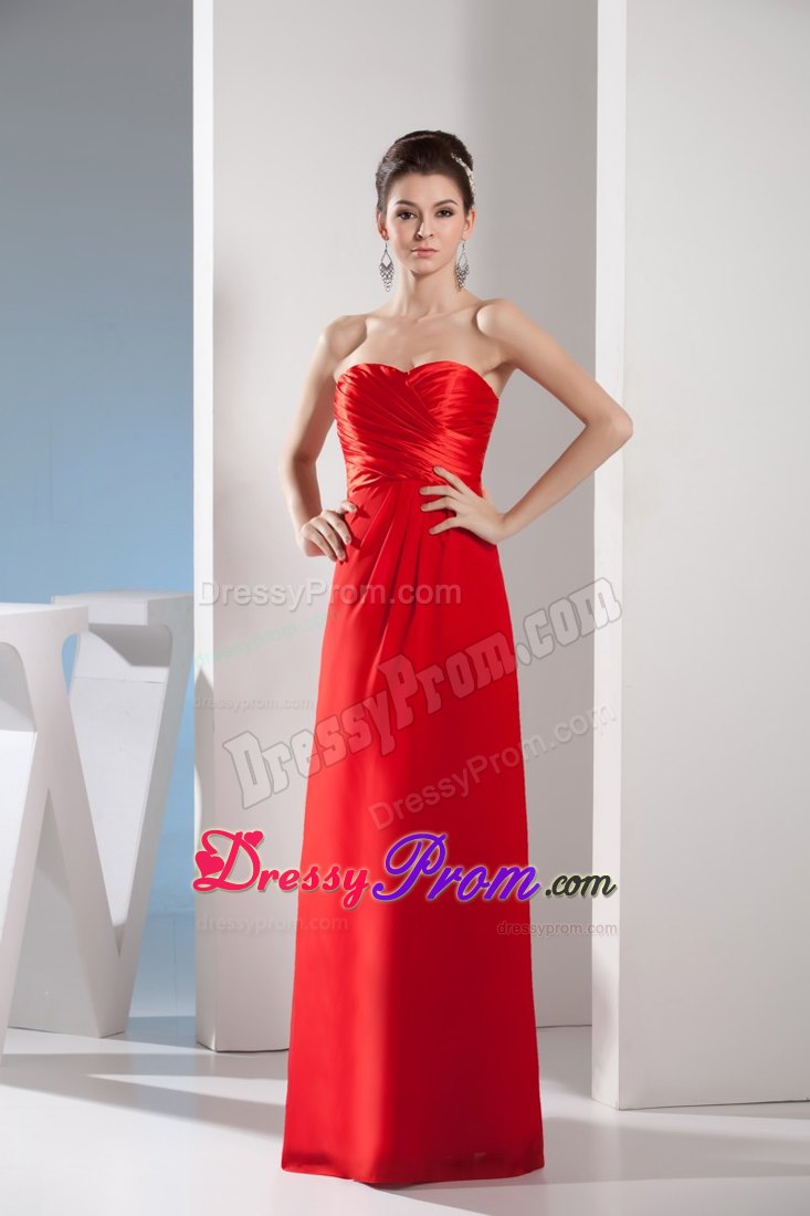 Sweetheart Red Column Ruching Taffeta and Chiffon Dresses For Prom Night