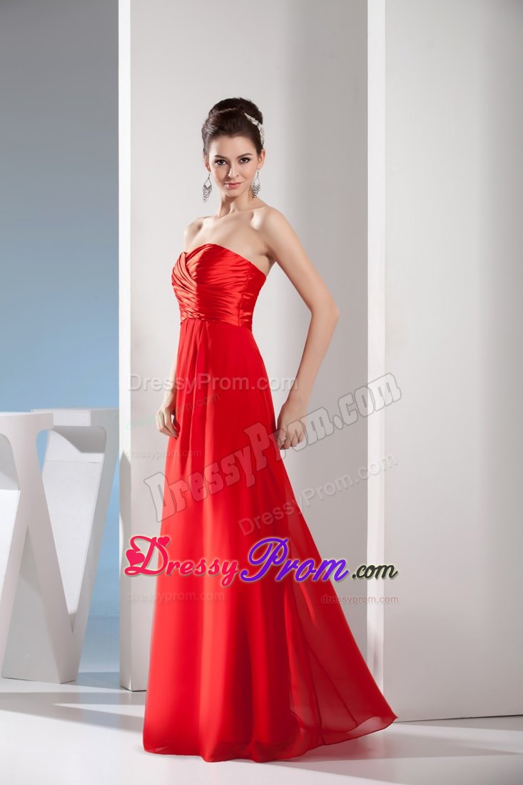 Sweetheart Red Column Ruching Taffeta and Chiffon Dresses For Prom Night