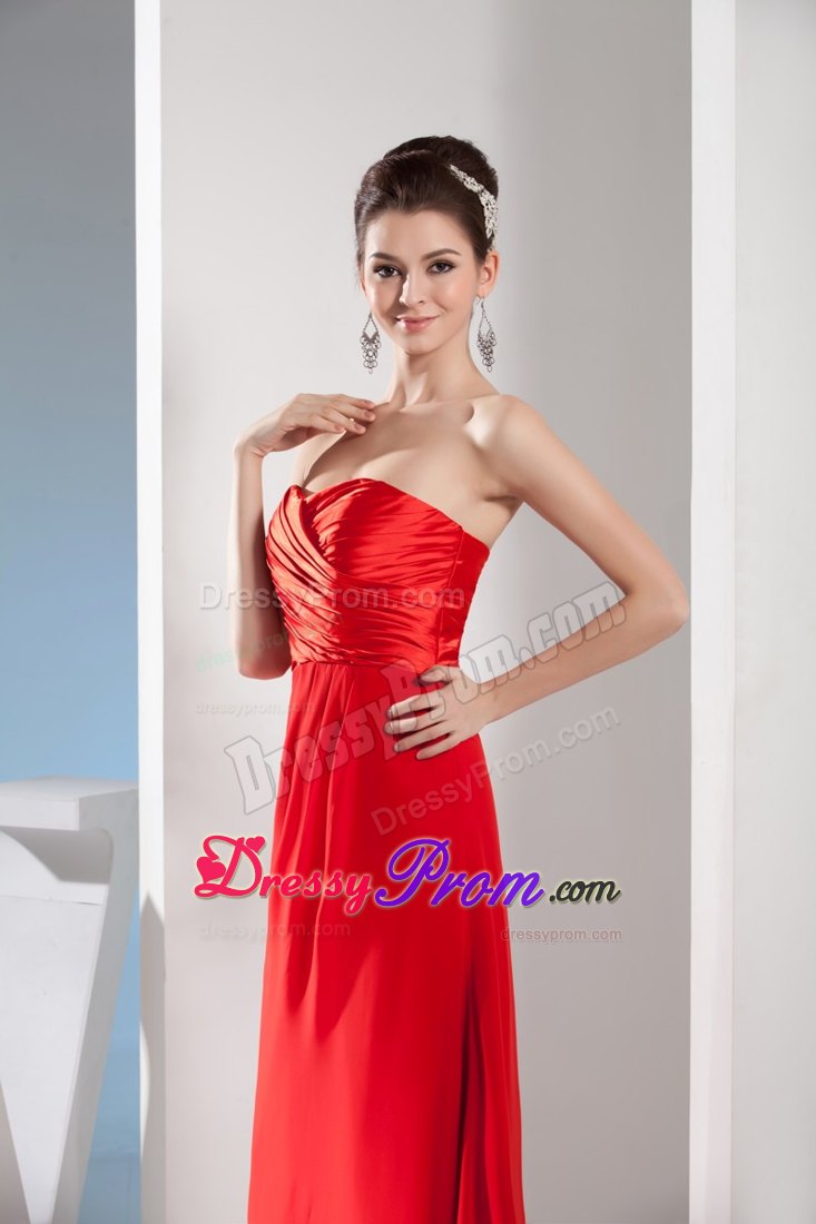 Sweetheart Red Column Ruching Taffeta and Chiffon Dresses For Prom Night