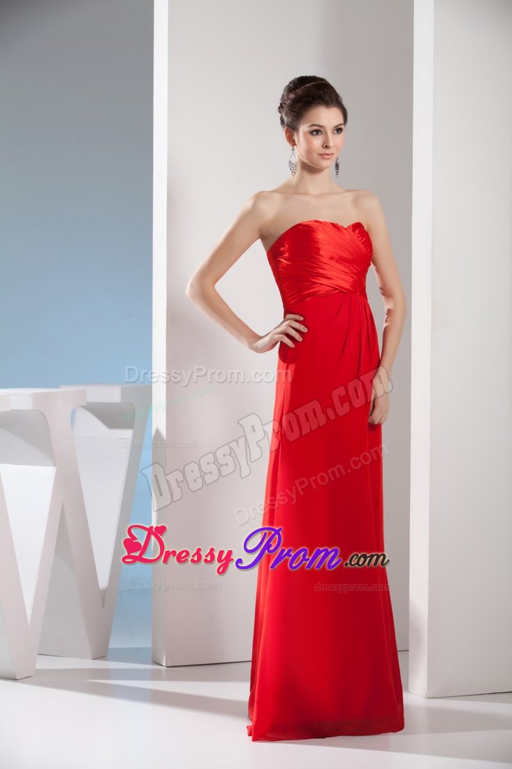 Sweetheart Red Column Ruching Taffeta and Chiffon Dresses For Prom Night