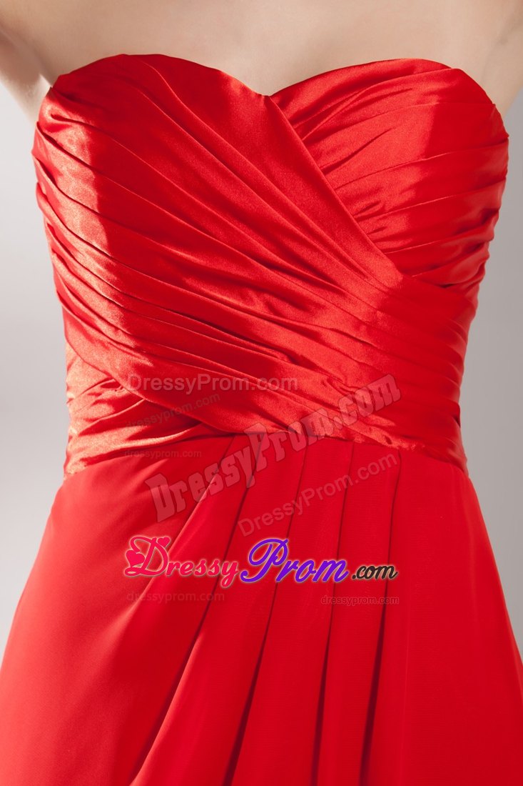 Sweetheart Red Column Ruching Taffeta and Chiffon Dresses For Prom Night