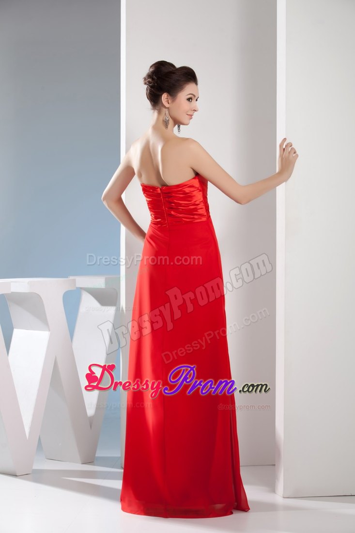 Sweetheart Red Column Ruching Taffeta and Chiffon Dresses For Prom Night
