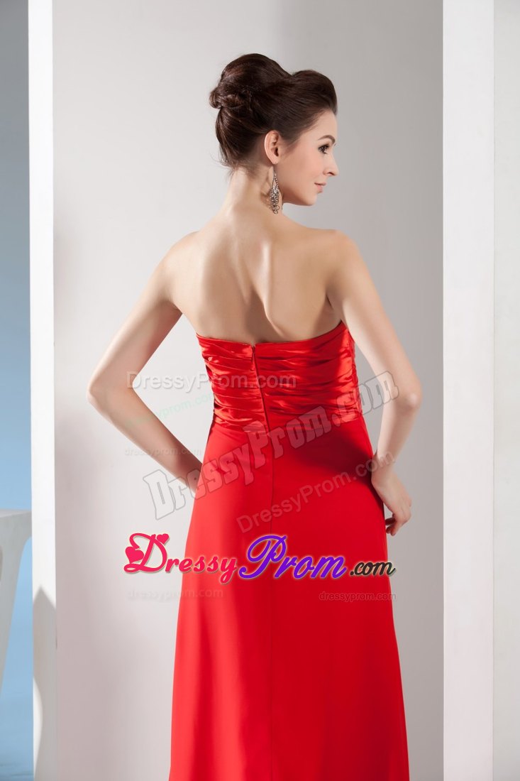 Sweetheart Red Column Ruching Taffeta and Chiffon Dresses For Prom Night