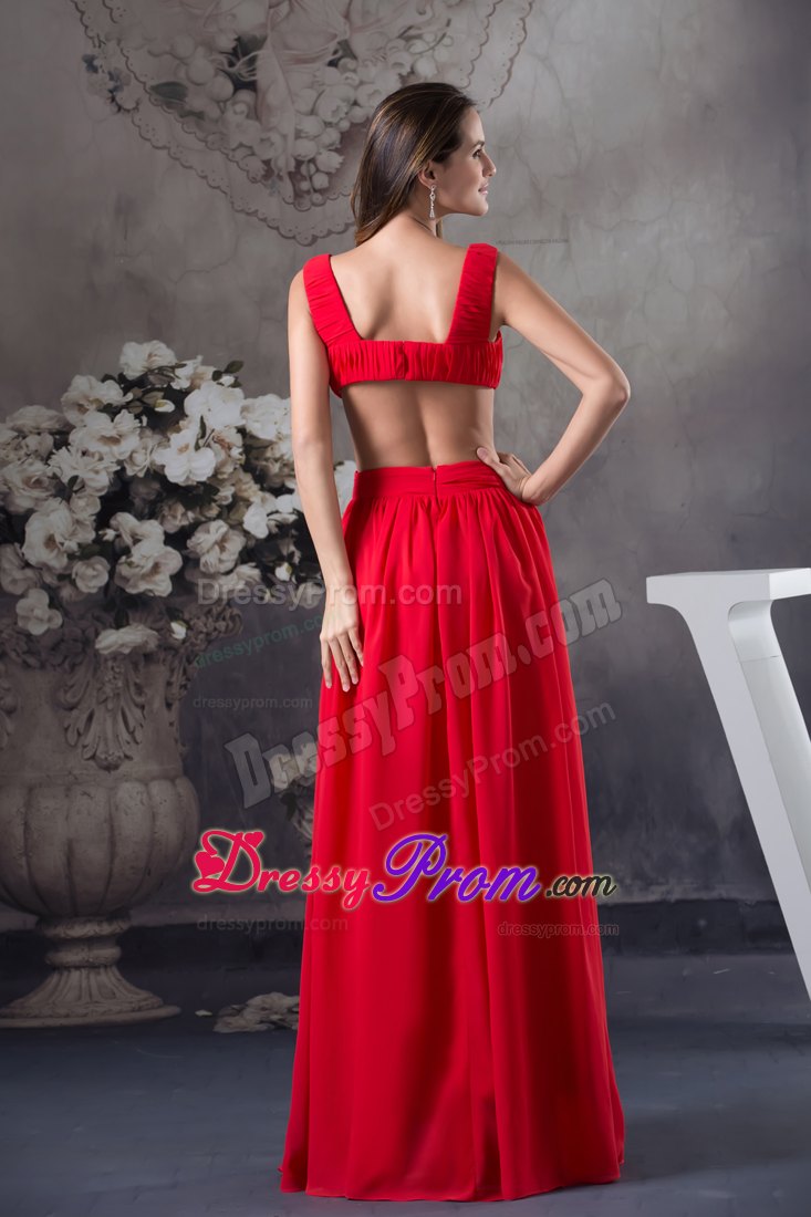 Sexy Column Floor-length Ruching Straps Chiffon Prom Dress in Red