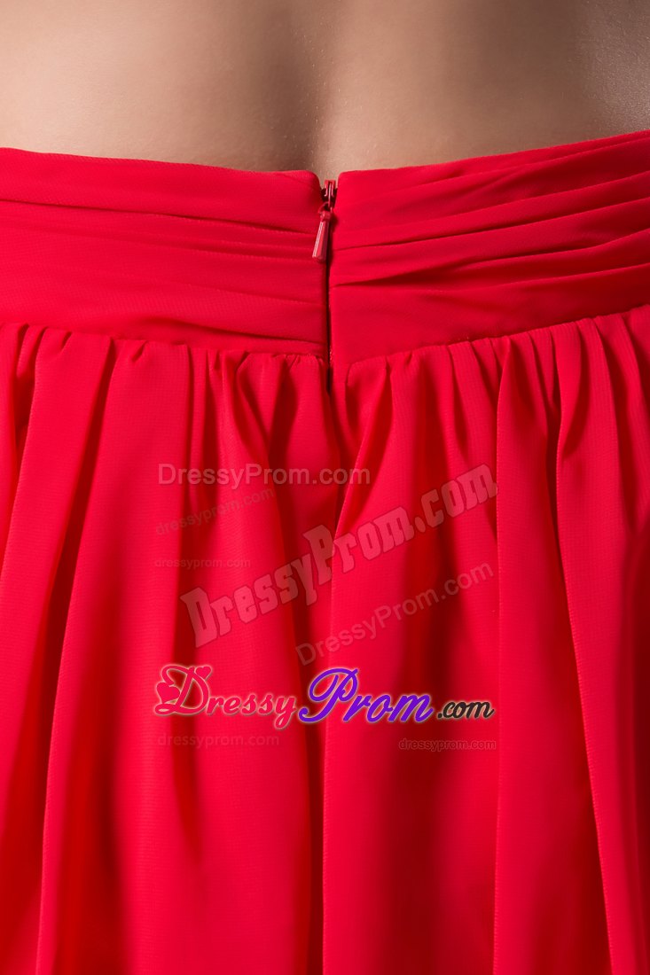 Sexy Column Floor-length Ruching Straps Chiffon Prom Dress in Red