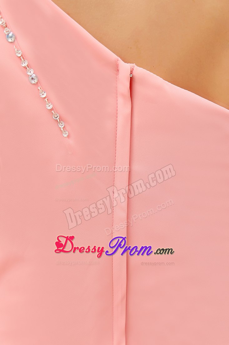 Watermelon Column Beading One Shoulder Prom Dress with Brush Train