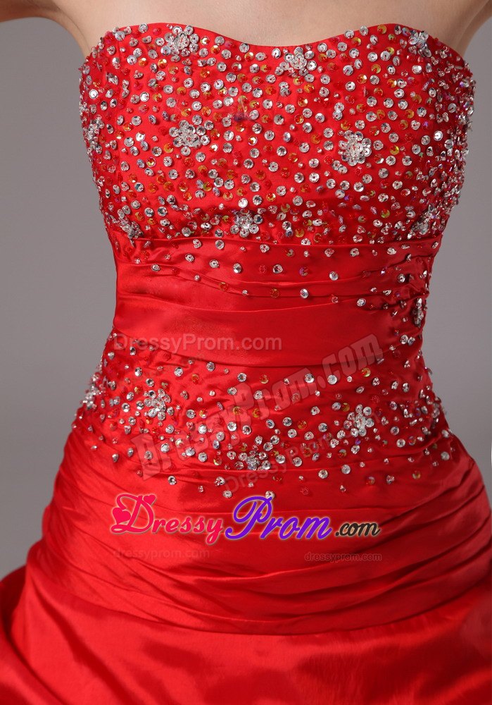 Red A-line Taffeta Beading and Pick-ups Prom Dress with Pick-ups