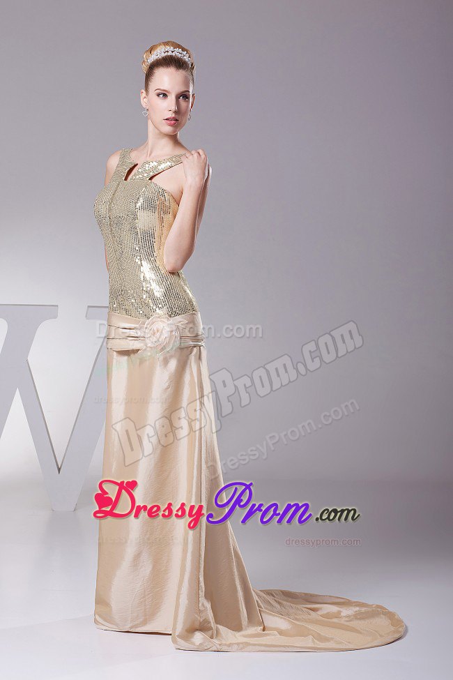 Hand Flower Sequin and Satin Champagne Brush Prom Dress in Townsville