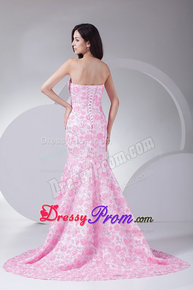 2013 Stunning Mermaid Printing Strapless Brush Train Prom Dress in Geelong