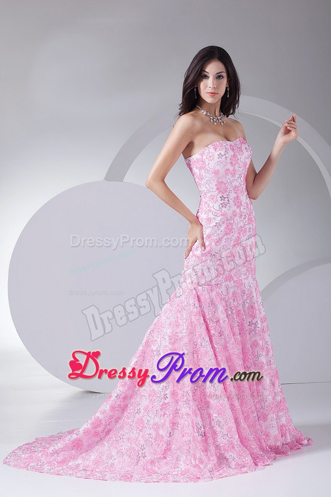 2013 Stunning Mermaid Printing Strapless Brush Train Prom Dress in Geelong
