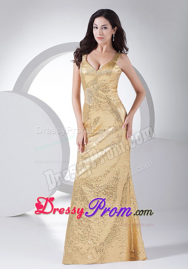 Gold V-neck Paillette Over Skirt Prom Dress Floor-length in Greater Hobart