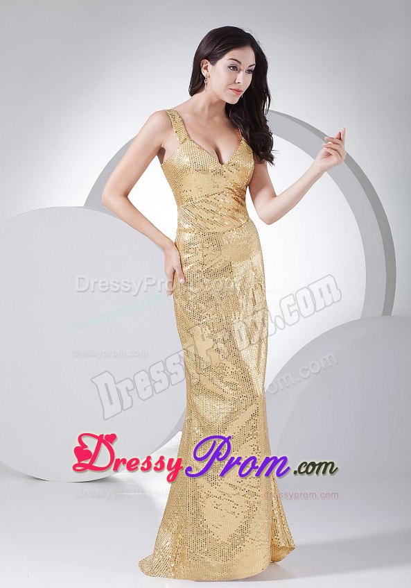 Gold V-neck Paillette Over Skirt Prom Dress Floor-length in Greater Hobart