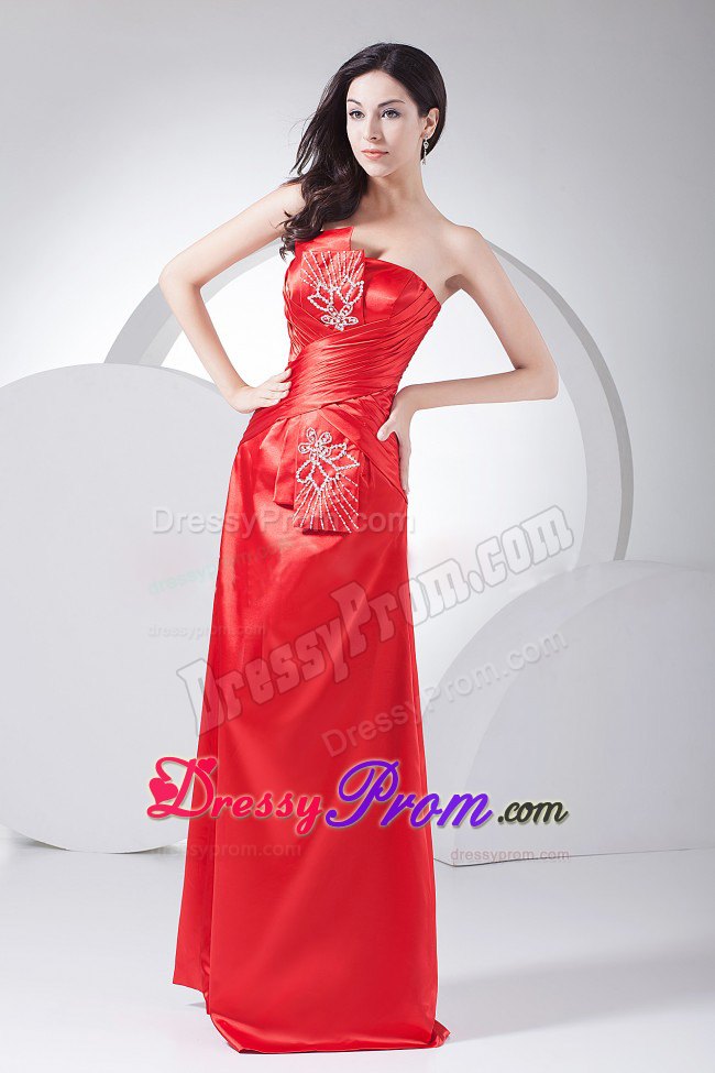 Beading Floor-length Prom Dress Strapless Red Taffeta in Sunshine Coast