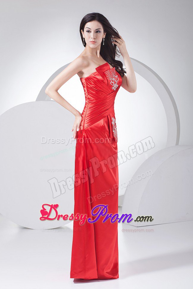 Beading Floor-length Prom Dress Strapless Red Taffeta in Sunshine Coast