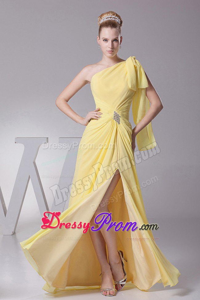 Light Yellow Prom Dress with One Shoulder and High Silt in Wollongong