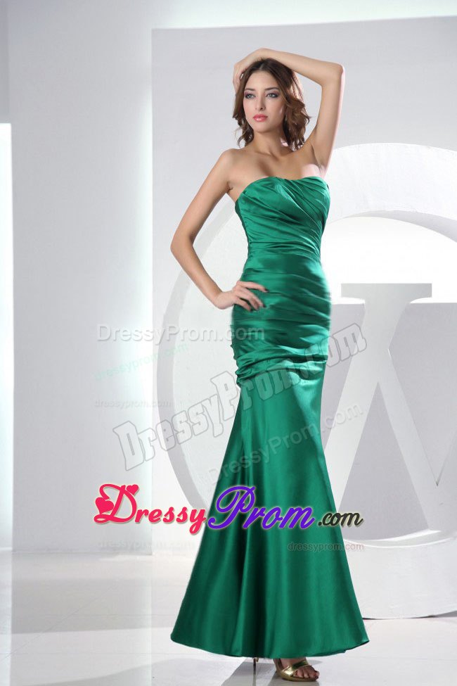 Green Ruching Mermaid Strapless Ankle-length Prom Dress in Newcastle