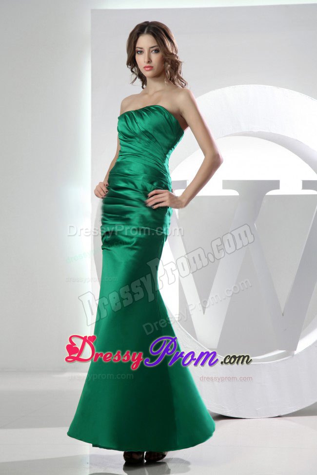 Green Ruching Mermaid Strapless Ankle-length Prom Dress in Newcastle