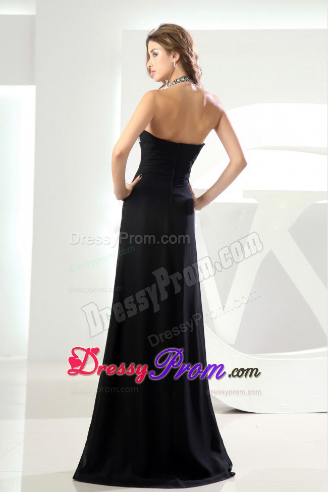Beading Halter Column Prom Dress with High Slit in South Australia