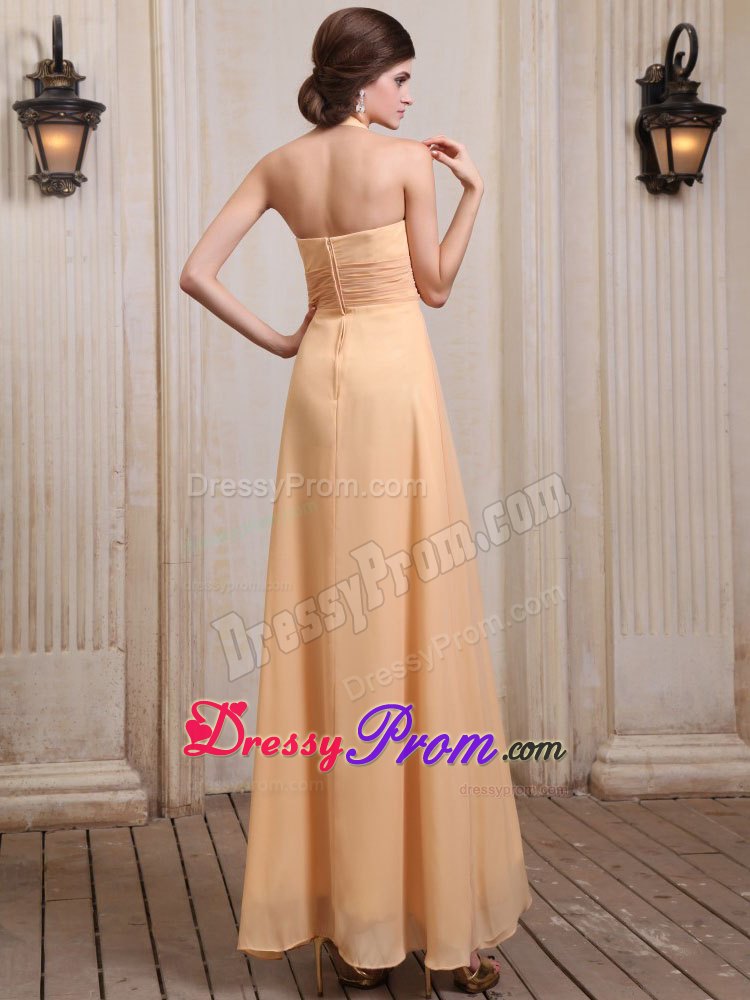 Gold Halter Ankle-length Prom Dress With Ruching in Queensland