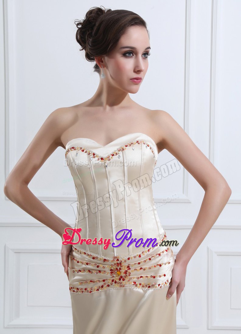 Champagne Sweetheart Prom Evening Dress With Beading and High Slit