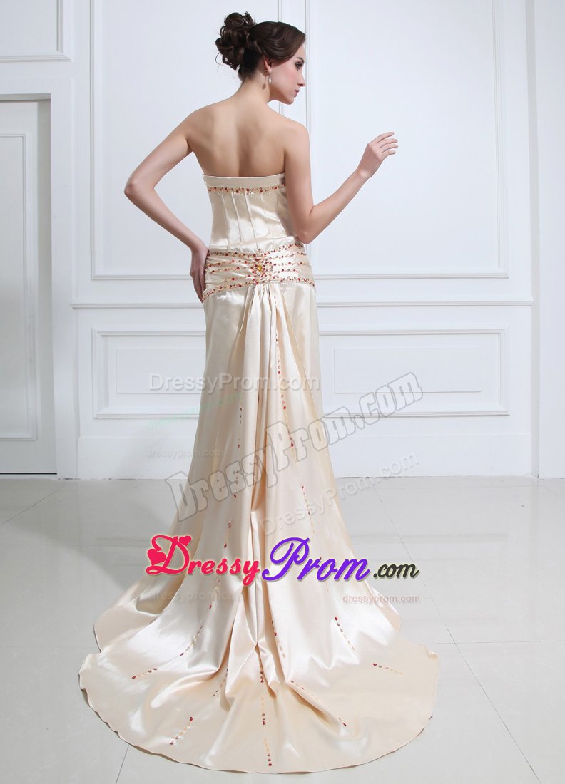 Champagne Sweetheart Prom Evening Dress With Beading and High Slit