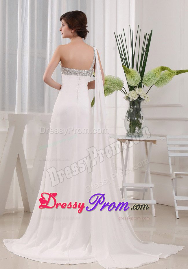 Middle Slit Column Ivory One Shoulder Prom Pageant Dress