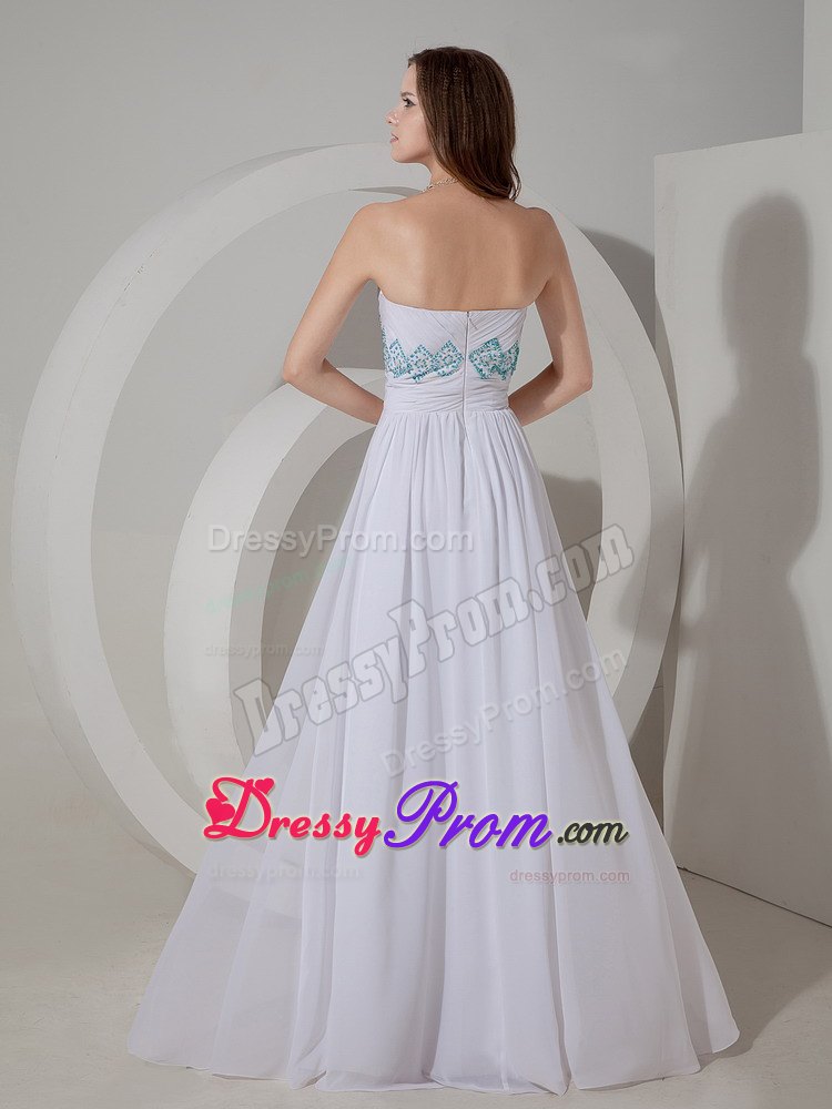 Strapless White Column Prom Evening Dress with Beading