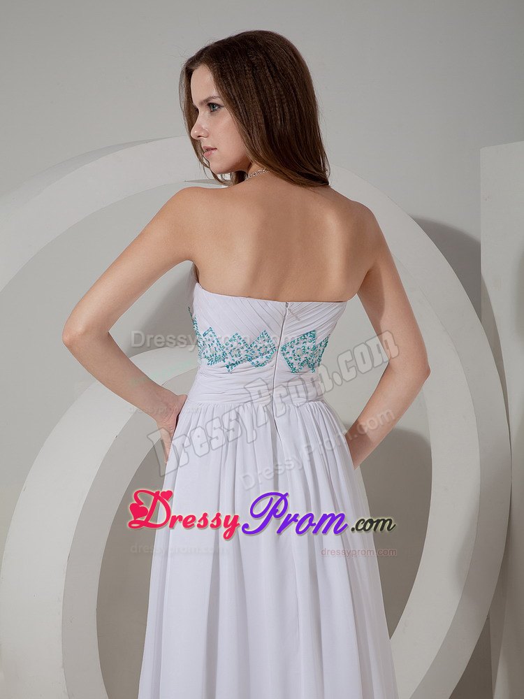 Strapless White Column Prom Evening Dress with Beading