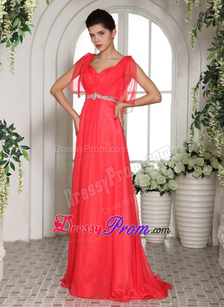 Square Sweetheart Coral Red Beading Prom Gowns In Longueuil