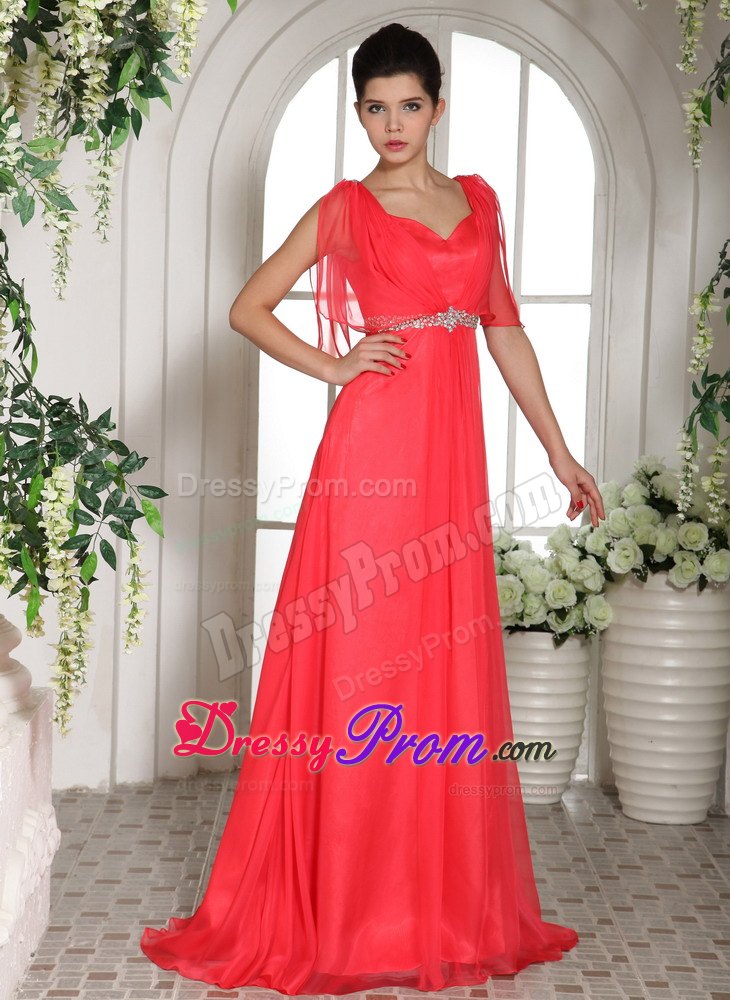Square Sweetheart Coral Red Beading Prom Gowns In Longueuil