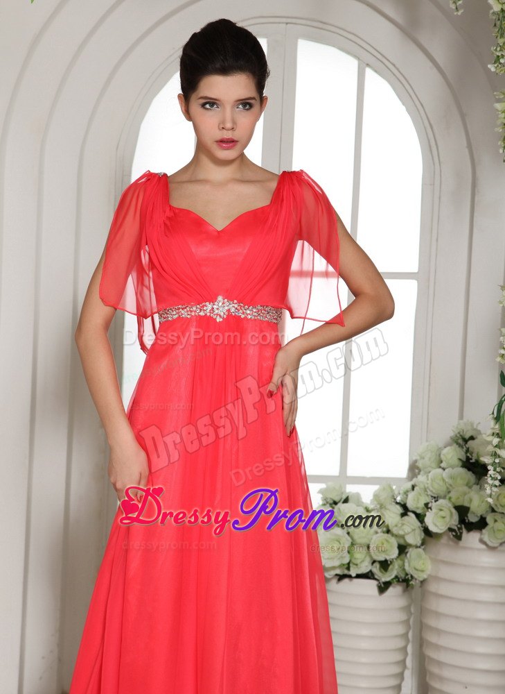 Square Sweetheart Coral Red Beading Prom Gowns In Longueuil