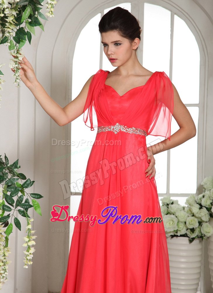 Square Sweetheart Coral Red Beading Prom Gowns In Longueuil