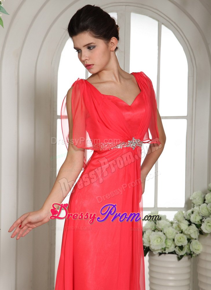 Square Sweetheart Coral Red Beading Prom Gowns In Longueuil