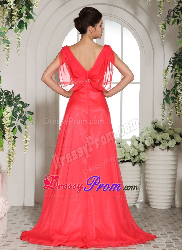 Square Sweetheart Coral Red Beading Prom Gowns In Longueuil