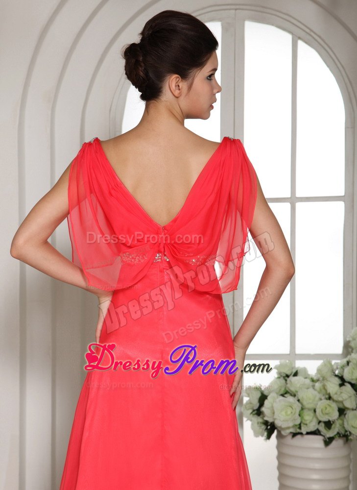 Square Sweetheart Coral Red Beading Prom Gowns In Longueuil
