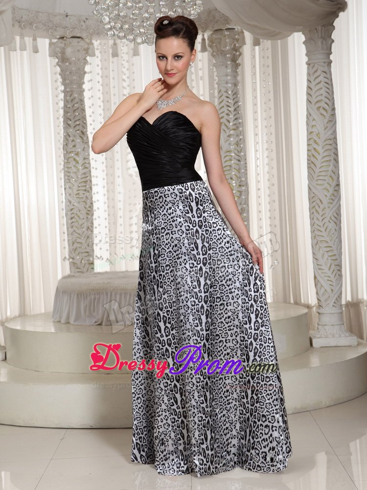 Empire Leopard Strapless Ruching Sweetheart Floor-length Prom Dress