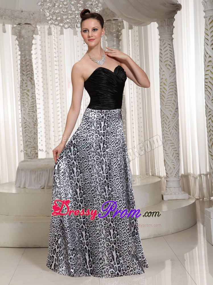 Empire Leopard Strapless Ruching Sweetheart Floor-length Prom Dress