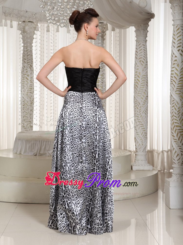 Empire Leopard Strapless Ruching Sweetheart Floor-length Prom Dress