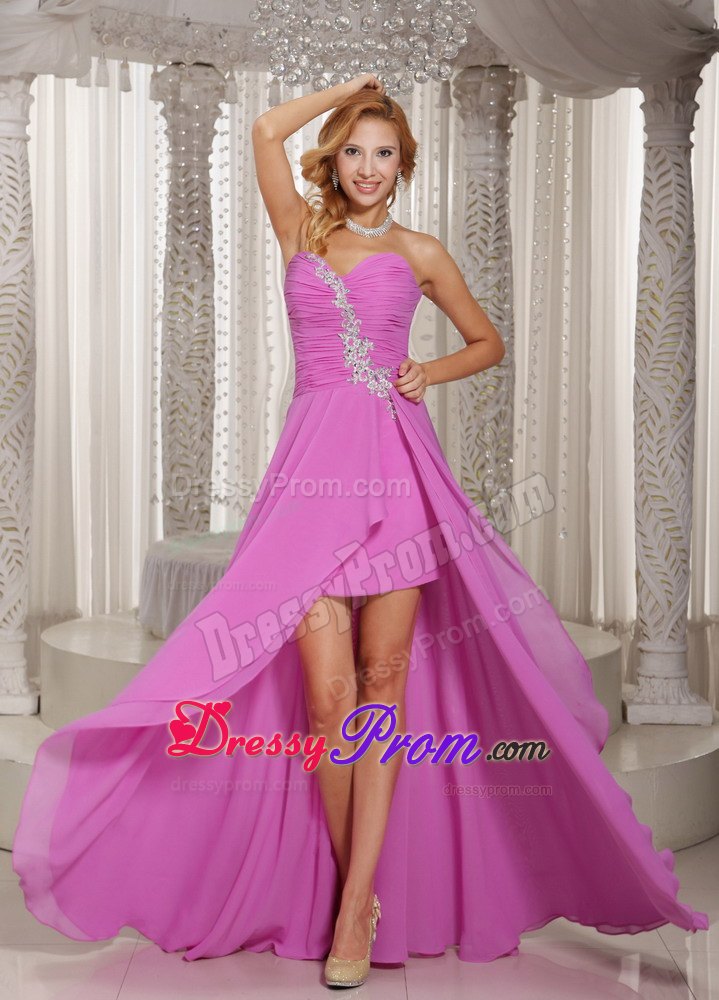 Sweetheart High-low Prom Dress With Appliques and Ruche in Lavender