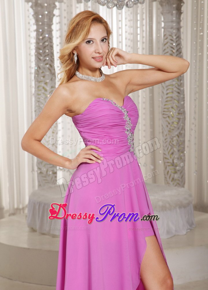 Sweetheart High-low Prom Dress With Appliques and Ruche in Lavender