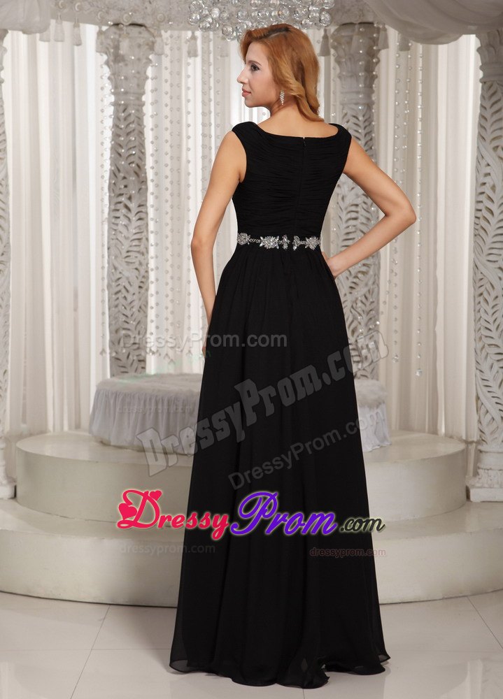 Beading V-neck Black Floor-length Belt Junior Prom and Senior Prom