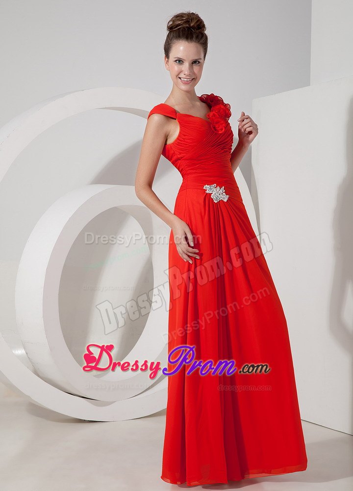 Empire V-neck Red Floor-length Chiffon Prom Evening Dress with Appliques
